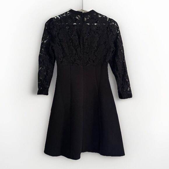 Asos Dresses & Skirts - ASOS Mini Dress Black Sz 0 High Neck Skate Lace Insert & Lace Sleeves Stretch